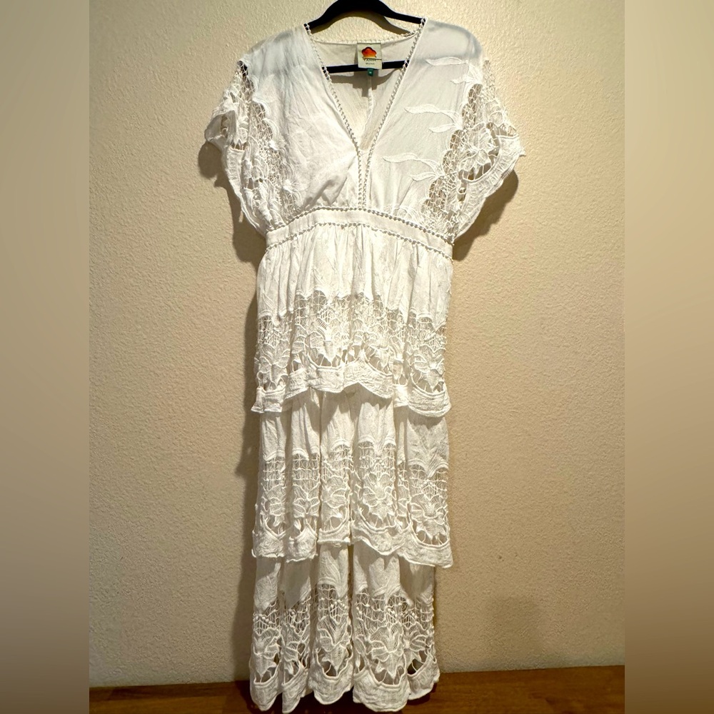 Farm Rio V-Neck White A-Line Dress